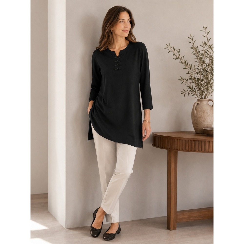 Exclusively Misook Tunic Top Womens XS Black Knit Professional Classic